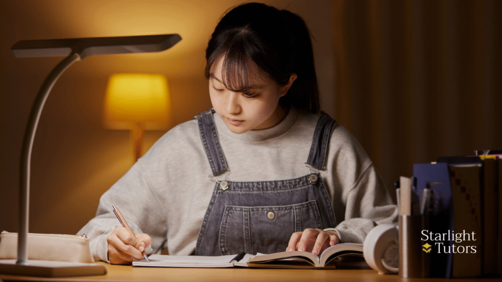 Student studying and preparing for December Mock exams