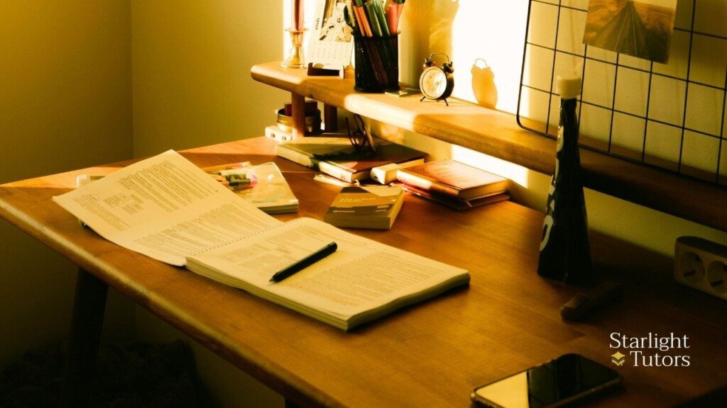 GCSE revision plan setup on organised desk